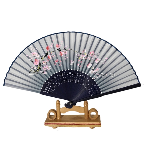 Fächer Handfächer Bambus Seide blau grau rosa 6932 - zum Schließen ins Bild klicken